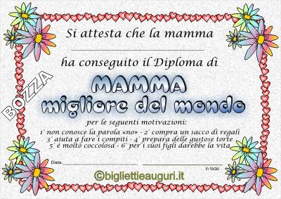 Diploma Mamma migliore del mondo - attestato
